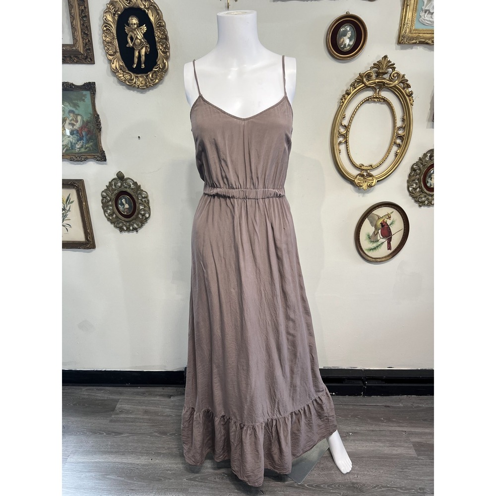Twelfth Street by Cynthia Vincent Vintage Brown Slip Maxi Dress Ruffle Hem Sz S